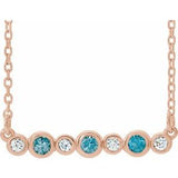 14K Rose Natural Blue Zircon &amp; .08 CTW Natural Diamond Bezel Set 16-18" Necklace