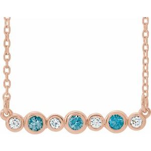 14K Rose Natural Blue Zircon &amp; .08 CTW Natural Diamond Bezel Set 16-18" Necklace