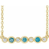 14K Yellow Natural Blue Zircon &amp; .08 CTW Natural Diamond Bezel Set 16-18" Necklace