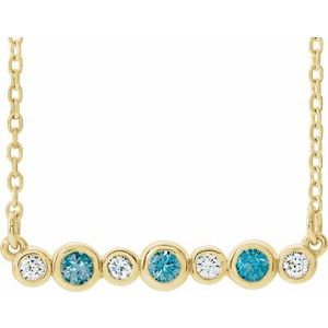 14K Yellow Natural Blue Zircon &amp; .08 CTW Natural Diamond Bezel Set 16-18" Necklace