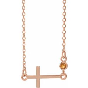 14K Rose Natural Citrine Sideways Cross 16-18" Necklace