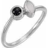 14K White Natural White Opal &amp; Natural Black Onyx Ring