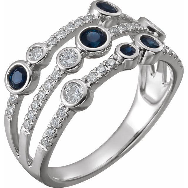 14K White Natural Blue Sapphire &amp; 3/8 CTW Natural Diamond Ring