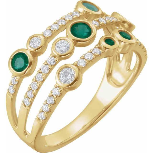 14K Yellow Natural Emerald &amp; 3/8 CTW Natural Diamond Ring