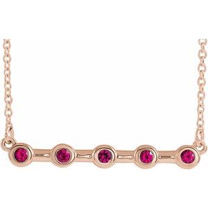 14K Rose Natural Ruby Bezel Set Bar 18" Necklace