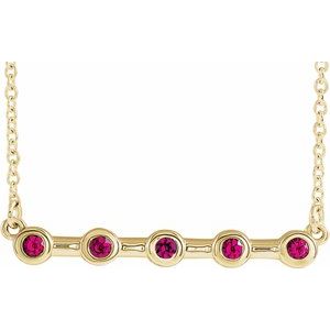 14K Yellow Lab-Grown Ruby Bezel-Set Bar 16" Necklace