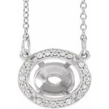 14K White 9x7 mm Oval .04 CTW Natural Diamond Semi-Set 16 1/2" Necklace