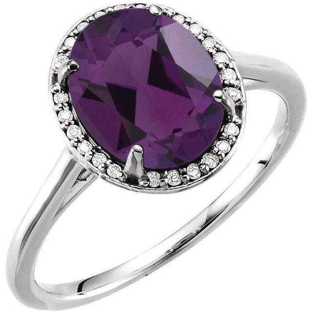 14K White 10x8 mm Natural Amethyst &amp; .06 CTW Natural Diamond Ring