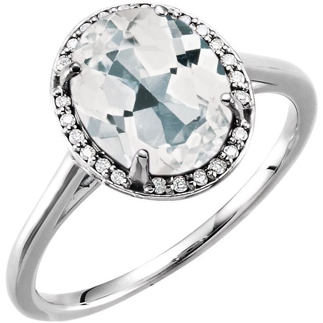 14K White 10x8 mm Oval White Topaz &amp; .06 CTW Diamond Ring