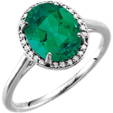 14K White 10x8 mm Lab-Grown Emerald &amp; .06 CTW Natural Diamond Ring