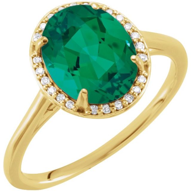 14K Yellow 10x8 mm Lab-Grown Emerald &amp; .06 CTW Natural Diamond Ring