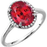 14K White 10x8 mm Lab-Grown Ruby &amp; .06 CTW Natural Diamond Ring