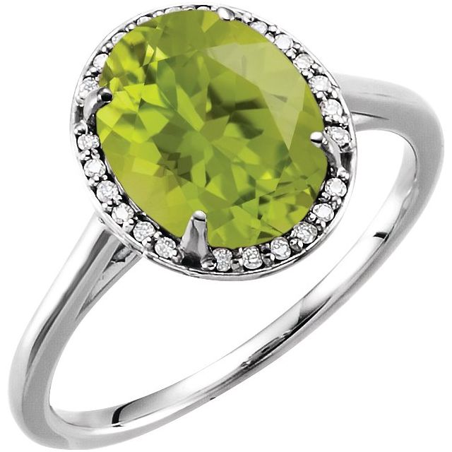 14K White 10x8 mm Oval Peridot &amp; .06 CTW Diamond Ring
