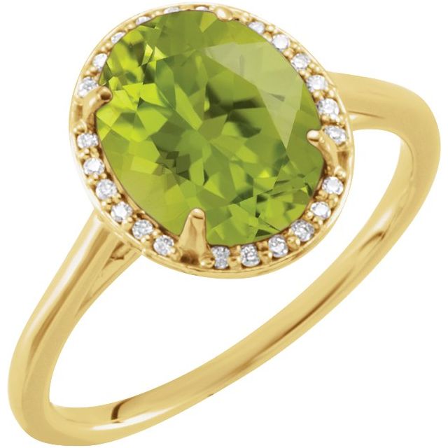 14K Yellow 10x8 mm Oval Peridot &amp; .06 CTW Diamond Ring