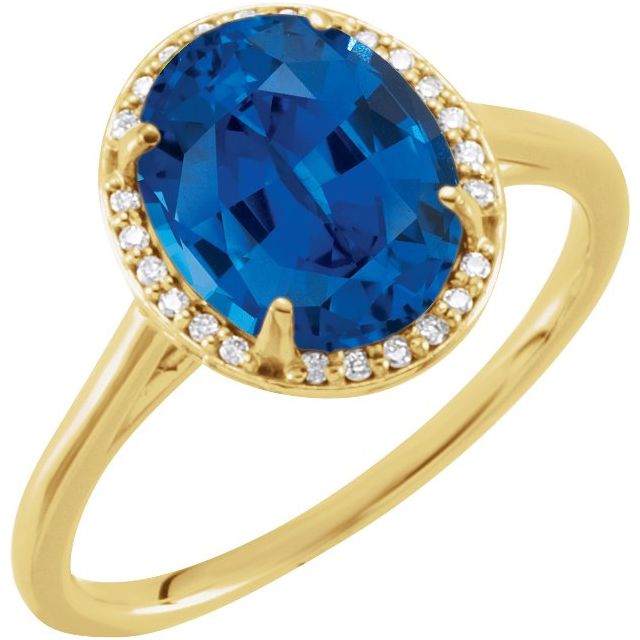 14K Yellow 10x8 mm Lab-Grown Blue Sapphire &amp; .06 CTW Natural Diamond Ring