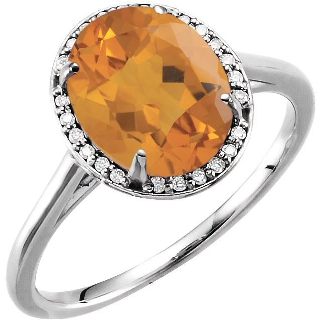 14K White 10x8 mm Natural Citrine &amp; .06 CTW Natural Diamond Ring