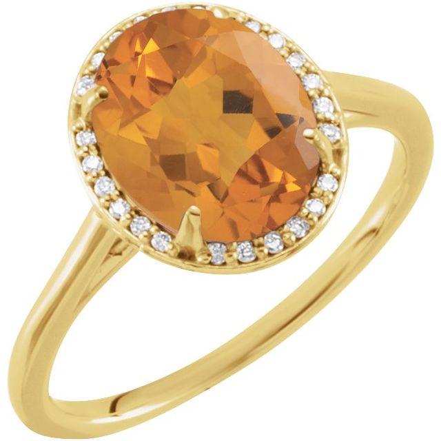 14K Yellow 10x8 mm Natural Citrine &amp; .06 CTW Natural Diamond Ring