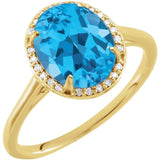 14K Yellow 10x8 mm Natural Swiss Blue Topaz &amp; .06 CTW Natural Diamond Ring