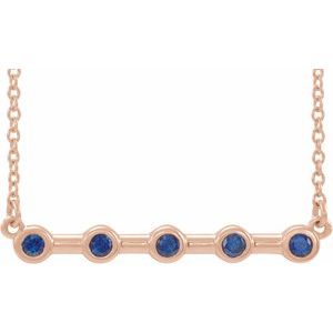 14K Rose Natural Blue Sapphire Bezel Set Bar 18" Necklace