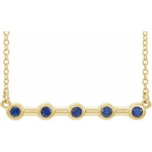14K Yellow Natural Blue Sapphire Bezel Set Bar 18" Necklace