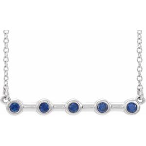 14K White Lab-Grown Blue Sapphire Bezel Set Bar 16" Necklace