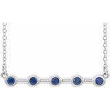 14K White Lab-Grown Blue Sapphire Bezel Set Bar 18" Necklace