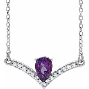 14K White Natural Amethyst &amp; .06 CTW Natural Diamond 16" Necklace