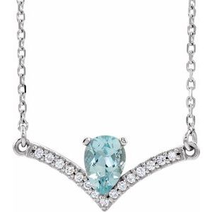 14K White Natural Aquamarine &amp; .06 CTW Natural Diamond 16" Necklace