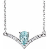 14K White Natural Aquamarine &amp; .06 CTW Natural Diamond 18" Necklace