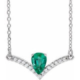 14K White Lab-Grown Emerald &amp; .06 CTW Natural Diamond 18" Necklace
