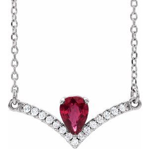 14K White Natural Ruby &amp; .06 CTW Natural Diamond 16" Necklace