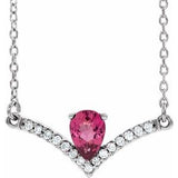 14K White Natural Pink Tourmaline &amp; .06 CTW Natural Diamond 16" Necklace