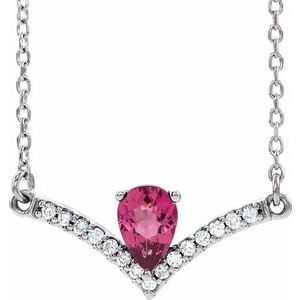 14K White Natural Pink Tourmaline &amp; .06 CTW Natural Diamond 18" Necklace