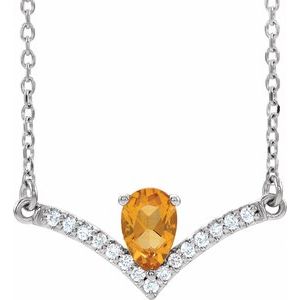 14K White Natural Citrine &amp; .06 CTW Natural Diamond 16" Necklace