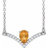 14K White Natural Citrine &amp; .06 CTW Natural Diamond 18" Necklace