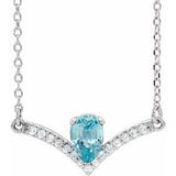 14K White Natural Blue Zircon &amp; .06 CTW Natural Diamond 16" Necklace