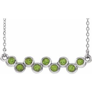 Platinum Natural Peridot Bezel Set Bar 16-18" Necklace