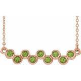 14K Rose Natural Peridot Bezel Set Bar 16-18" Necklace