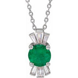 14K White Lab-Grown Emerald &amp; 1/6 CTW Natural Diamond 16-18" Necklace