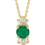 14K Yellow Lab-Grown Emerald &amp; 1/6 CTW Natural Diamond 16-18" Necklace