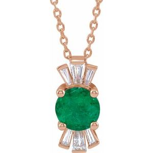 14K Rose Lab-Grown Emerald &amp; 1/6 CTW Natural Diamond 16-18" Necklace