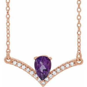14K Rose Natural Amethyst &amp; .06 CTW Natural Diamond 16" Necklace