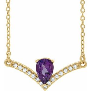 14K Yellow Natural Amethyst &amp; .06 CTW Natural Diamond 16" Necklace