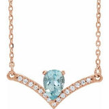 14K Rose Natural Aquamarine &amp; .06 CTW Natural Diamond 16" Necklace