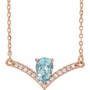 14K Rose Natural Aquamarine &amp; .06 CTW Natural Diamond 18" Necklace