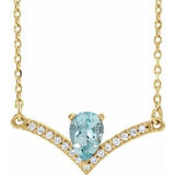 14K Yellow Natural Aquamarine &amp; .06 CTW Natural Diamond 16" Necklace