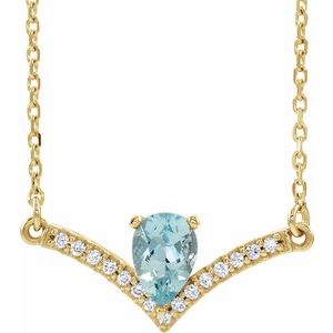 14K Yellow Natural Aquamarine &amp; .06 CTW Natural Diamond 16" Necklace