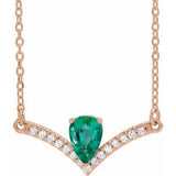 14K Rose Natural Emerald &amp; .06 CTW Natural Diamond 16" Necklace