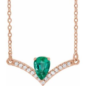 14K Rose Lab-Grown Emerald &amp; .06 CTW Natural Diamond 16" Necklace