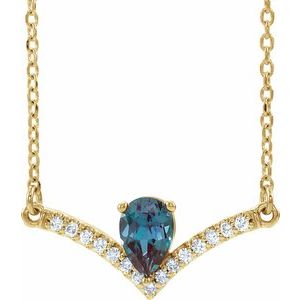 14K Yellow Lab-Grown Alexandrite &amp; .06 CTW Natural Diamond 16" Necklace